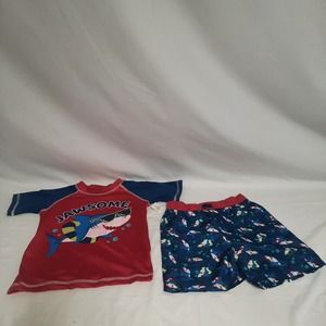 NEW Quad Seven Jawsome Shark, Sun Glasses & Floaty 2 piece Swim top & trunks, 3T